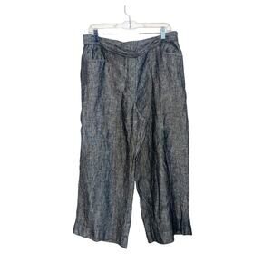 J. Jill Cropped Wide Leg Linen Pants Pull on Large Pockets Casual Relaxed Fit